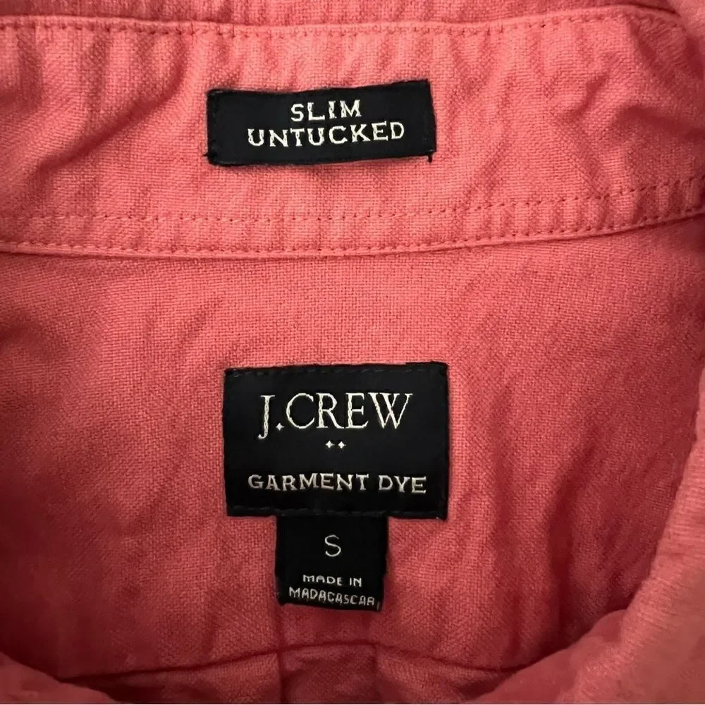 J Crew Shirt Mens Small Pink Slim Untucked Garment Dye Button Down Long Sleeve